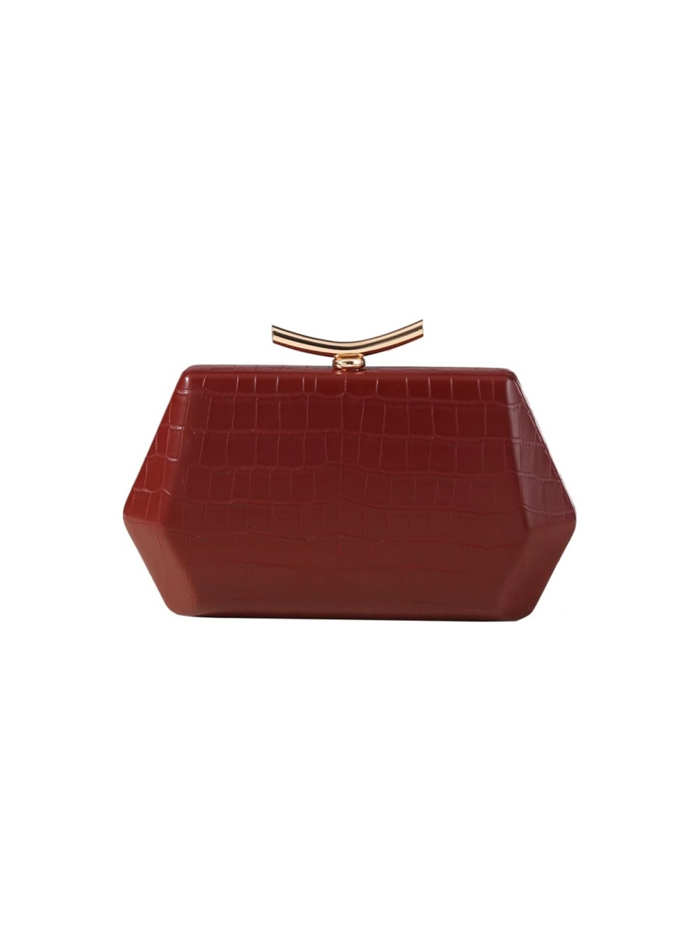 Burgundy Croc Embossed Evening Clutch Bag Gold Handle Elegant Frame Purse Fifi’s - Picture 2 of 4